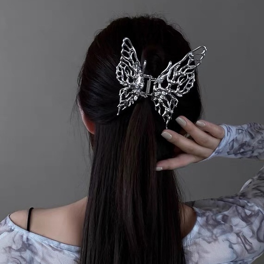 Jepit Rambut Ponytail Model Butterfly Hollow Bahan Metal Alloy Gaya Korea Untuk Wanita