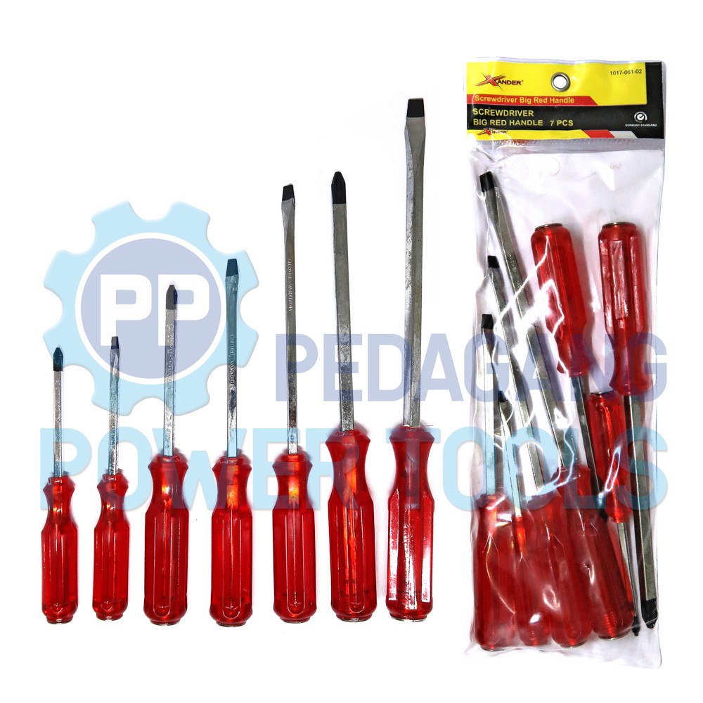 XANDER OBENG SET 7 PCS TEMBUS KETOK GO THRU SCREWDRIVER GAGANG MERAH