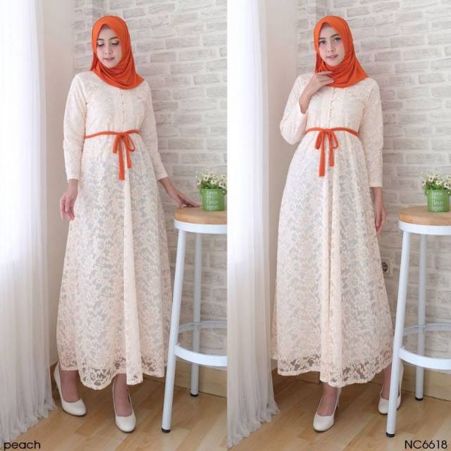 DRESS CANTIK CALINA BROCADE FIT TO M FASHION MUSLIM TERBARU GAMIS WANITA SESUAI GAMBAR