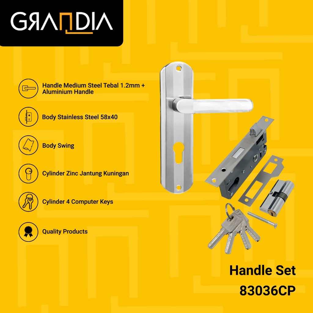 Gagang Pintu Set / Handle Pintu Set Grandia Medium + Body dan Cylinder