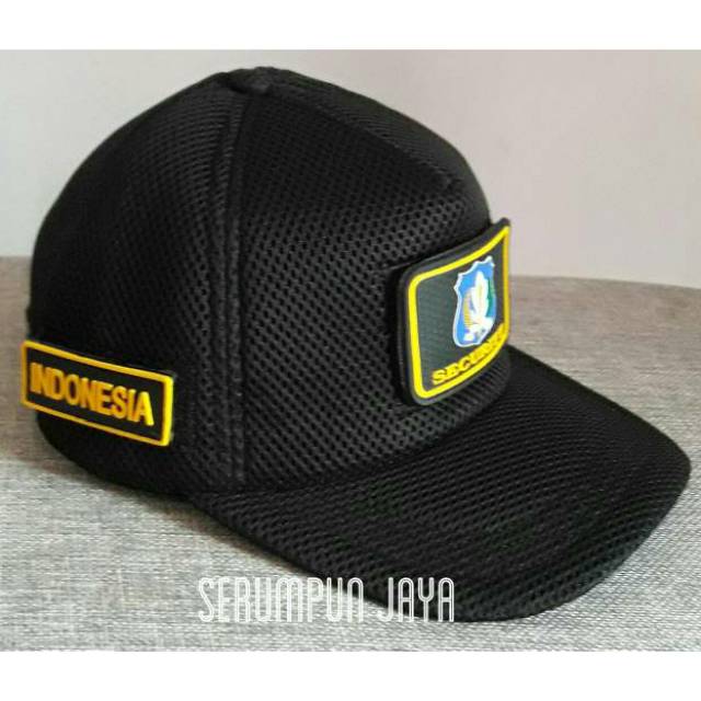 TOPI SECURITY LOGO BIRU -TOPI SECURITY 3 PATCH LOGO BIRU VELCRO JARING DOUBLE MESH