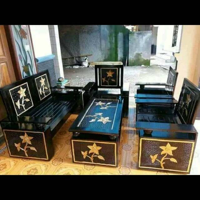 Kursi tamu minimalis cat duco black gold jati