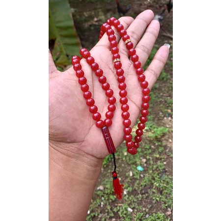 Tasbih batu giok merah 8mm tapi giok merah asli tasbih giok aceh tasbih giok original kalung tasbih 