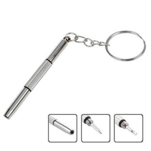 Gantungan kunci obeng plus minus stainless / Mini screwdriver keychain 4in1