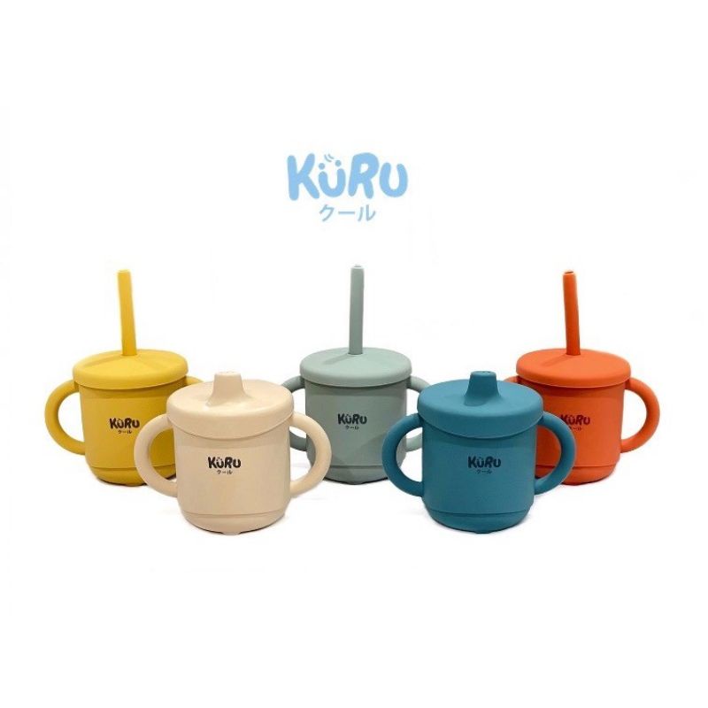 Kuru Baby Silicone Sippy Cup - Kuru Botol Minum Bayi Silikon - Gelas Minum Sedotan - Spout &amp; Staw Cup