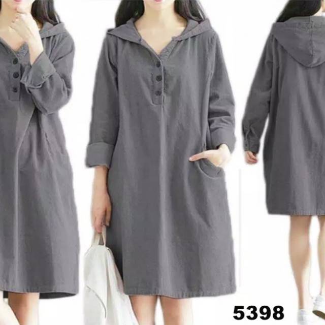 AR 44 - BISA COD️ TUNIK DRES HOODIE LD110 BAHAN KATUN DENIM