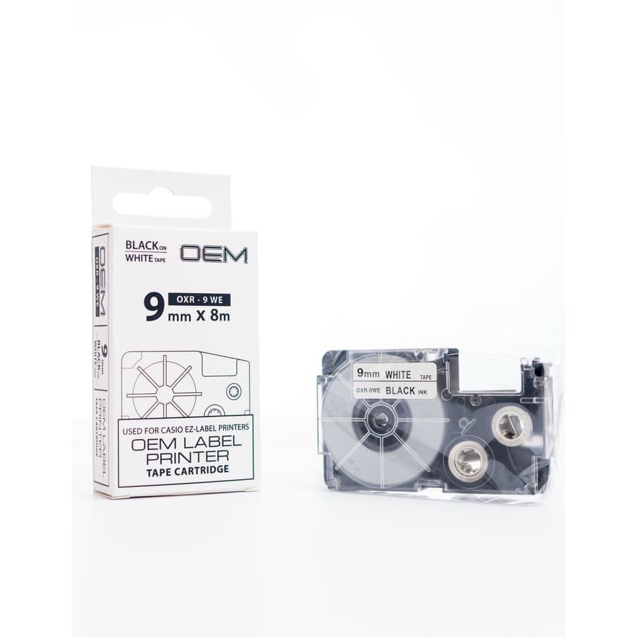 OEM TAPE EZ LABEL CASIO 9MM BLACK INK WHITE (OXR-9WE)