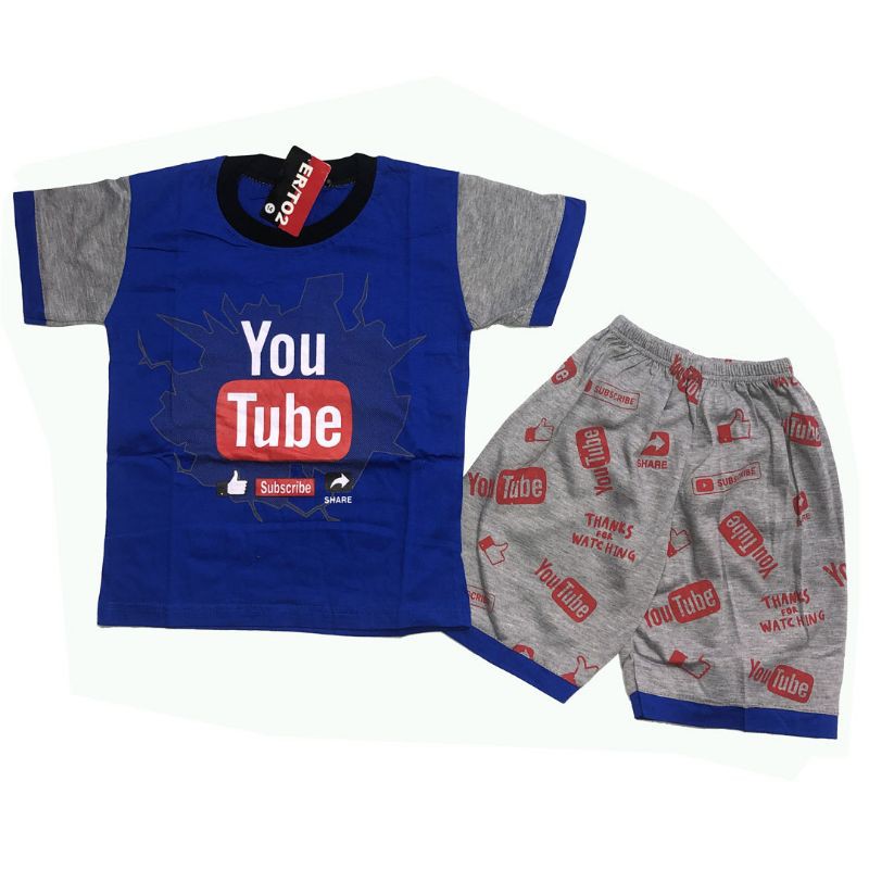 setelan pendek/baju kaos youtube/setelan pendek motif sablon youtube