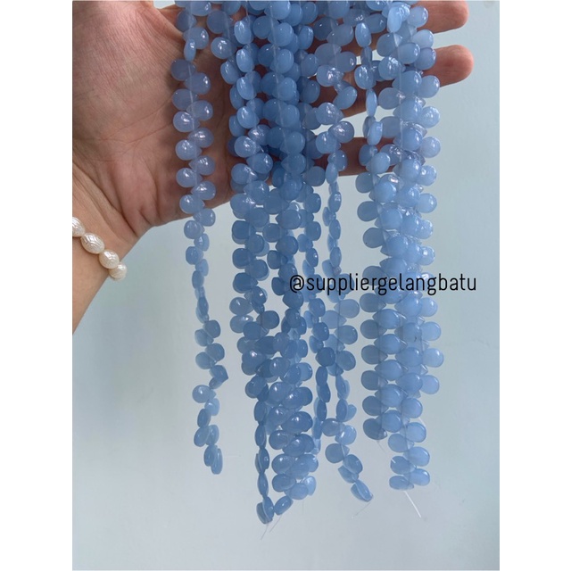 batu tetes air mata 10mm Cat Eye Biru tanpa jarong akik LUBANG SAMPING