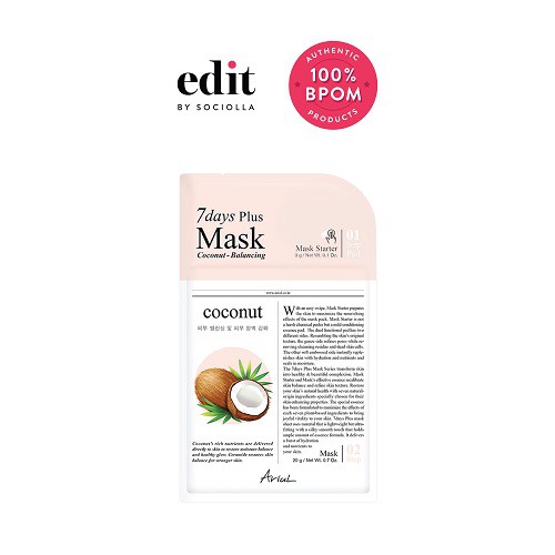 

Ariul 7Days Plus Mask - Coconut - Size: 20 gr - Edit by Sociolla