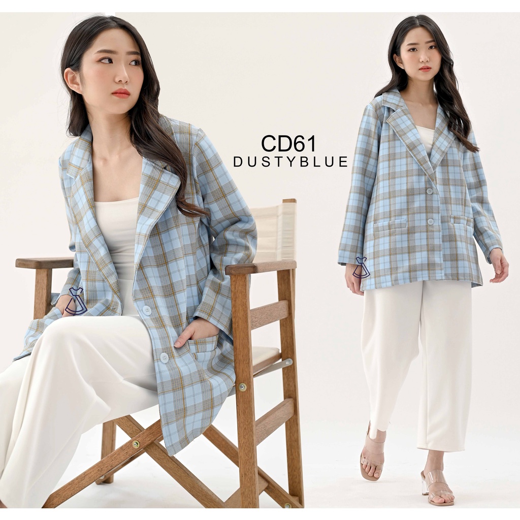 CD61 - Outer Blazer Linen Blazer Kotak Casual