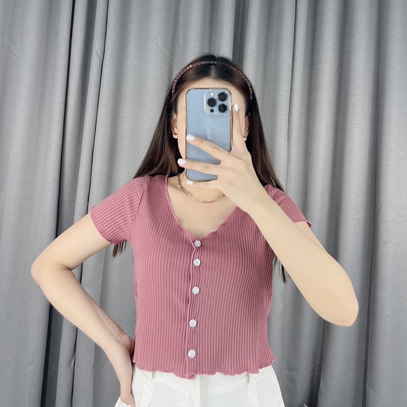 Stella button crop top | Crop top button | atasan wanita crop