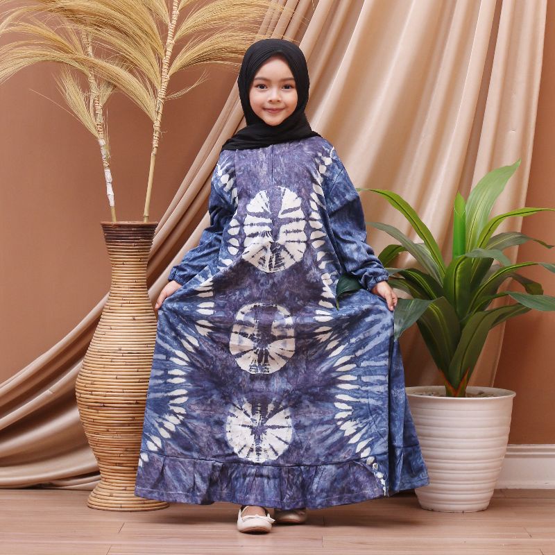 Baju Dress Anak Perempuan 10-12 Th Motif Abstrak Non Ruffel Fashion Anak Murah Kekinian