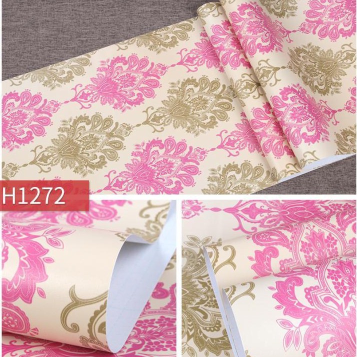 Wallpaper Sticker Dinding BATIK PINK GOLD  WPS152 Dekorasi  