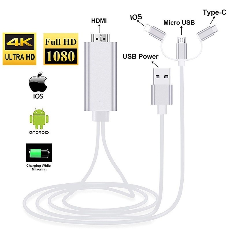 Mirascreen kabel mhl type c android lightning to hdtv 3 in 1 micro usb type c to hdm