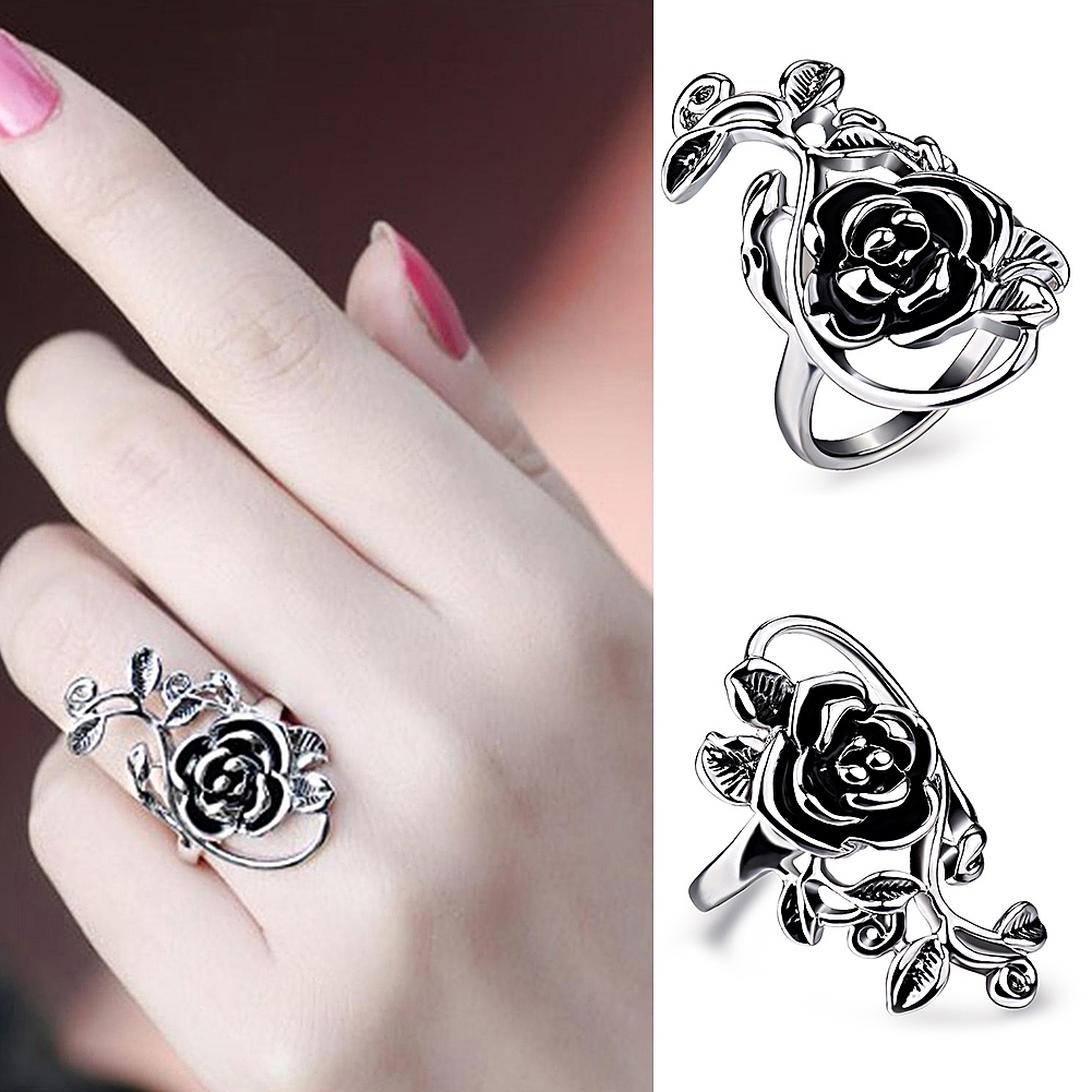 Hu Hu Hu Hu Hu Alat Bantu Pasang Kacamata♡ Cincin Enamel Bentuk Bunga Mawar Merambat Bahan Alloy Gaya Gothic Untuk Wanita