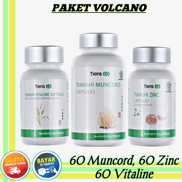 Tiens / Tianshi Paket Volcano Tianshi Vitalitas Pria Paket 60 Muncord 60 Zinc 6p Vitaline