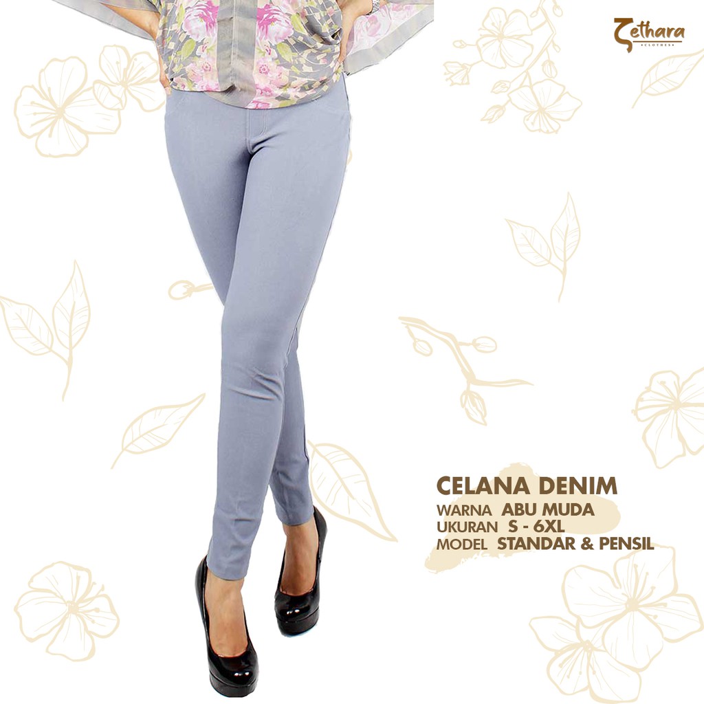  Celana  Legging Denim Zetha  Abu Muda Wanita Panjang  