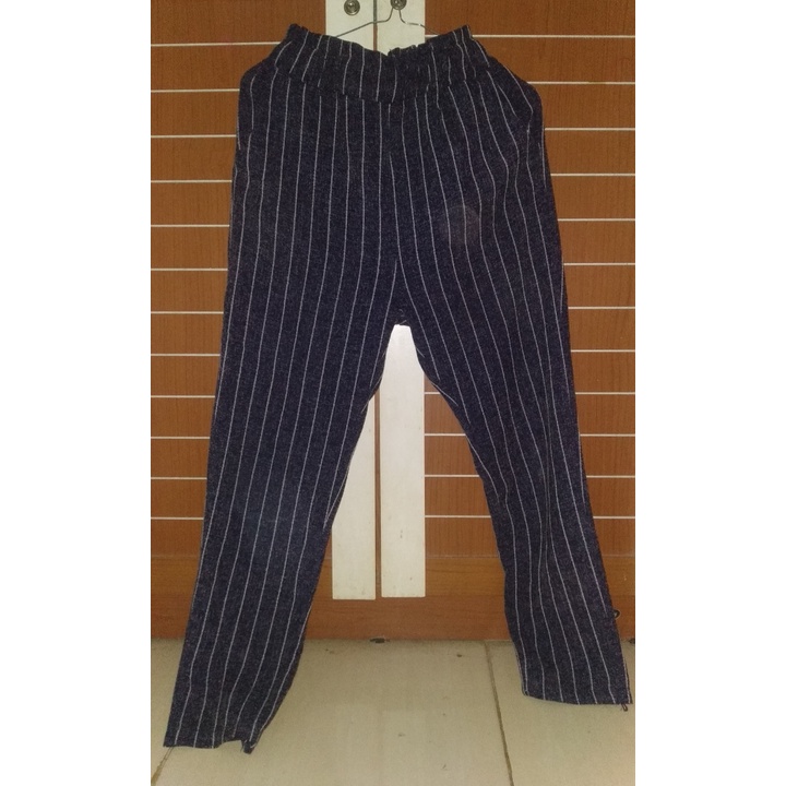 bagy pants celana kantor garis garis not belt highways preloved