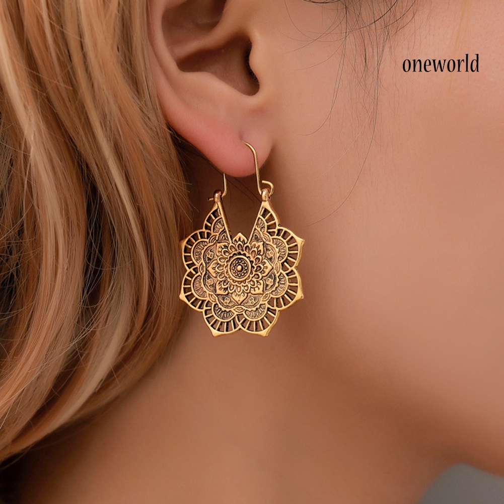 OW@ Vintage Women Hollow Out Carved Flower Dangle Leverback Earrings Jewelry Gift