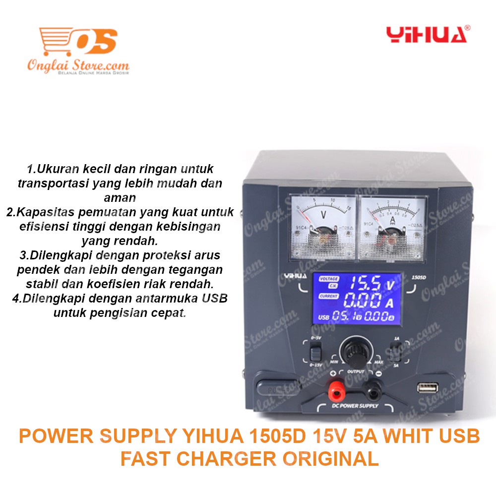 Yihua 1505D DC Power Supply Hp Ponsel 15V 5A ORI kabel power supply WHIT USB FAST CHARGER