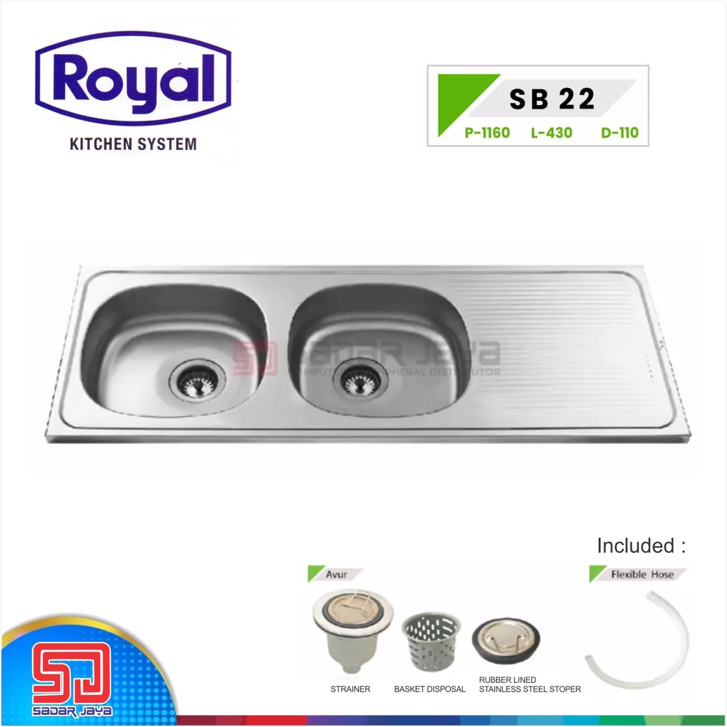 Royal Kitchen Sink SB 22 Wastafel Dapur Bak Cuci Piring 2 Bowl Sayap SB22 Work Top