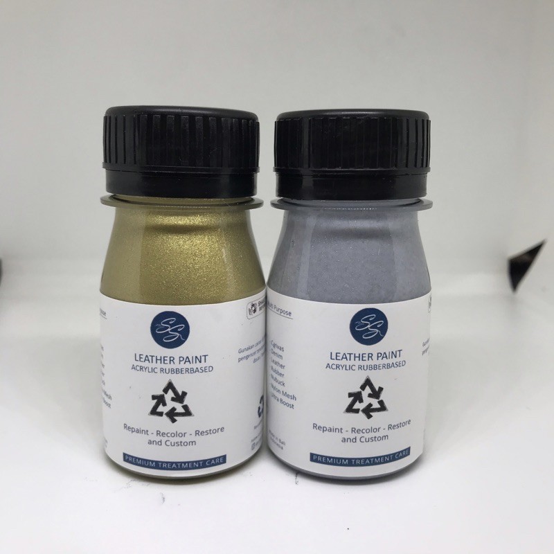 Cat Sepatu Kulit SS Leather Paint - Acrylic Rubber Cat Midsole, Rubber, Boost - Cat Tas Jaket Kulit-Gold/Silver Metallic