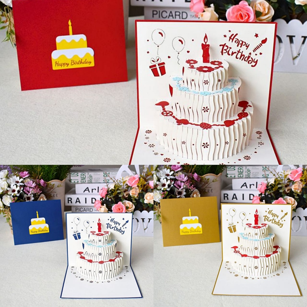 kartu ucapan PopUp Happy Birthday Greeting Card /HappyWedding/Cardu 3D timbul