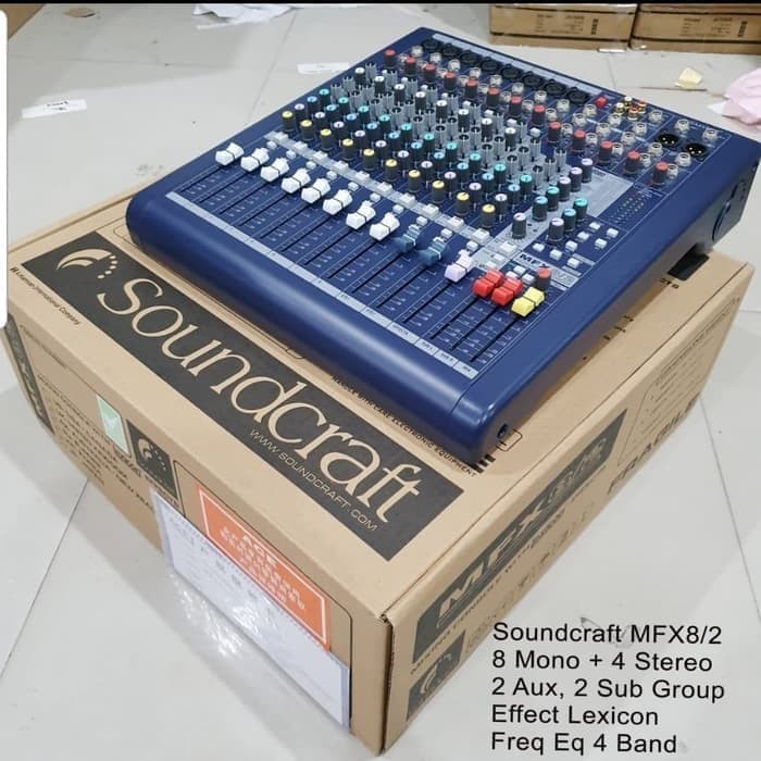 mixer soundcraft mfx8/mfx 8 ( 8 channel ) 2 aux + 2 group sub