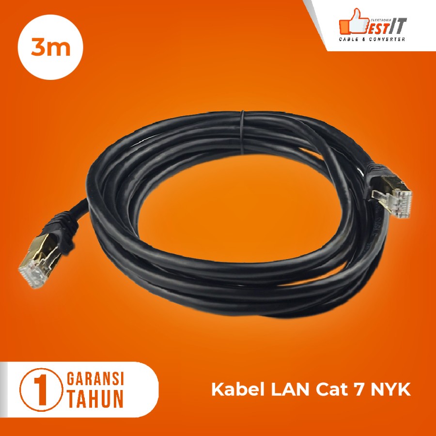 Kabel Lan SSTP Cat7 Ethernet Network 10Gbps Gold Plated RJ45 3 Meter NYK