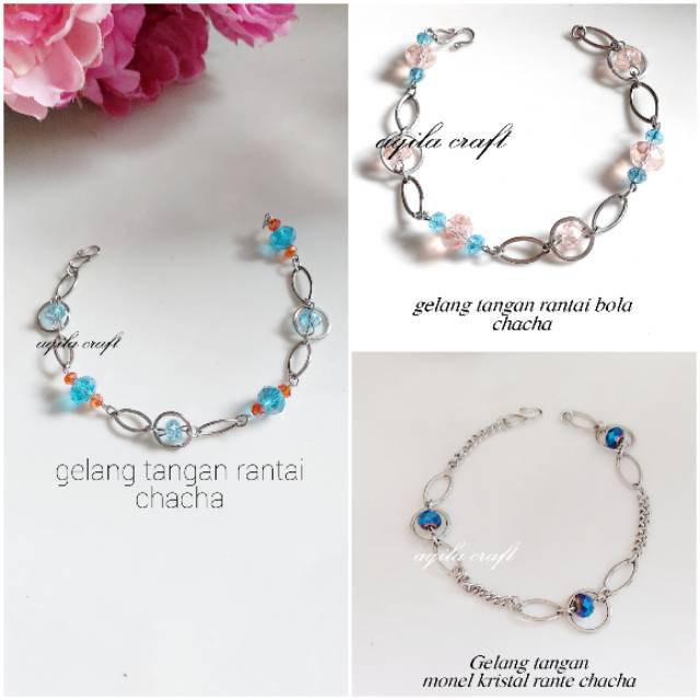 GELANG TANGAN MONEL KRISTAL RANTAI CHACHA GELANG ANTI KARAT TIDAK BERUBAH WARNA TIDAK LUNTUR TIDAK MENGHITAM MIX KRISTAL CEKO