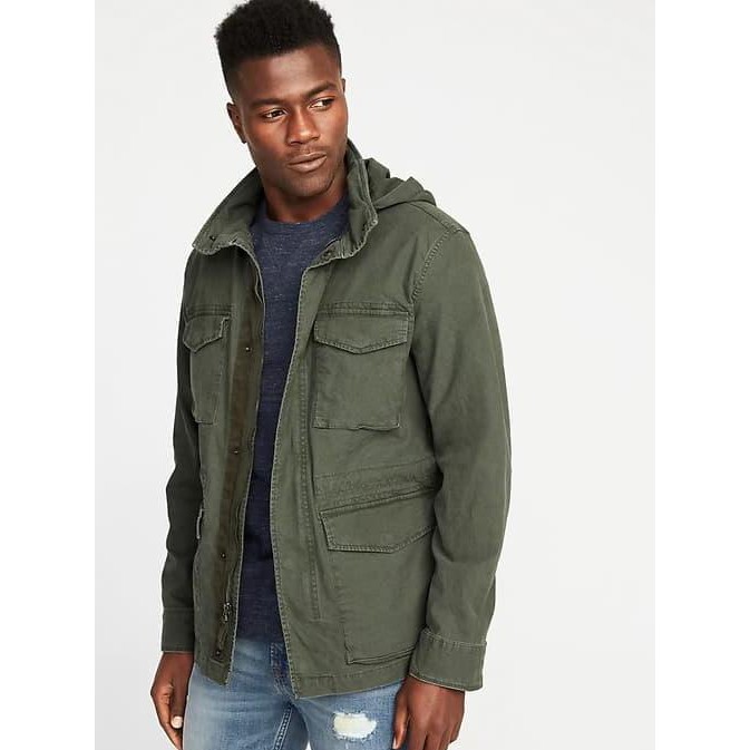 Jaket Old Navy Hidden Hood Canvas Military Parka Jacket Army Original PROMO]]