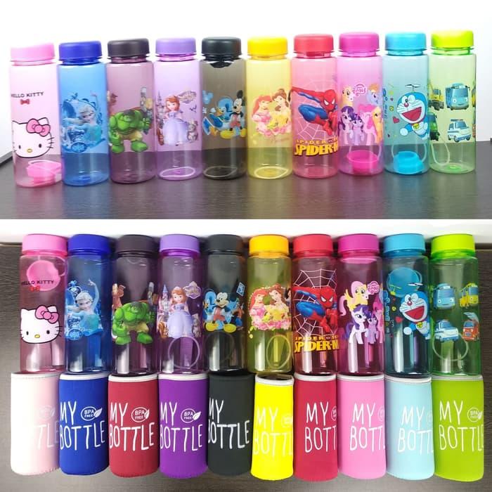 BOTOL MINUM PLASTIK BOTOL MINUM UNIK KARAKTER BENING WARNA MURAH 500ML