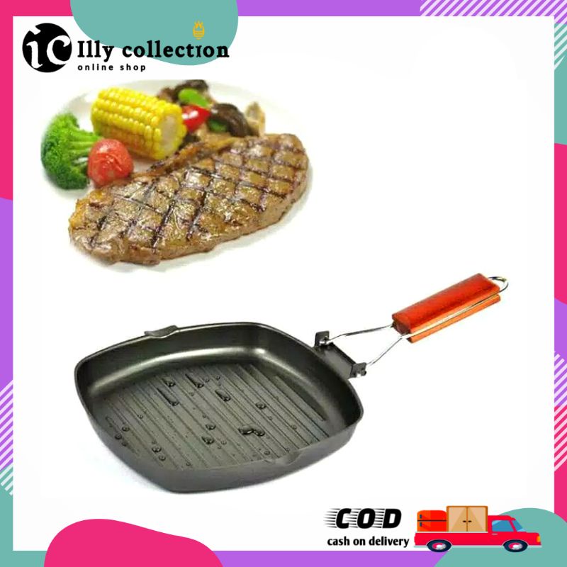 Square Grill Pan 20 Cm Teflon Wajan BBQ Serbaguna