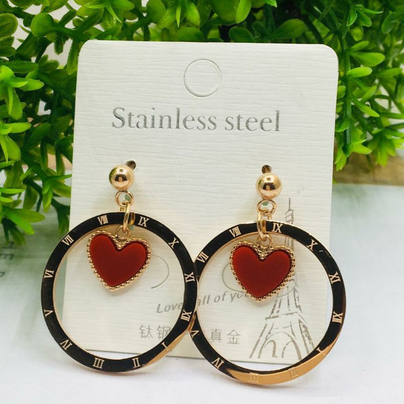 GG anting tusuk Angka Romawi Bulat Hati Titanium#AT-ARBHM