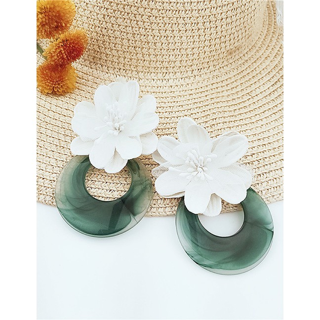 LRC Anting Tusuk Fashion Green Fringed Flower Earrings F52693