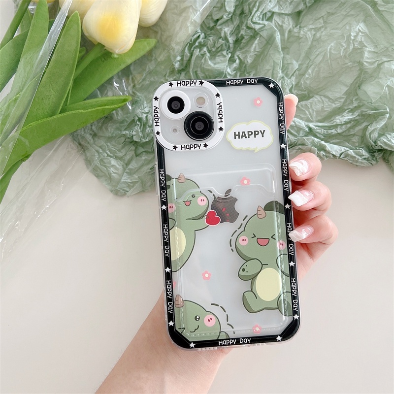 Soft Case Pelindung Lensa Transparan Desain Kartu Dinosaurus Untuk iPhone 12 13 Pro MAX 11 X XR XS MAX 7 8 Plus