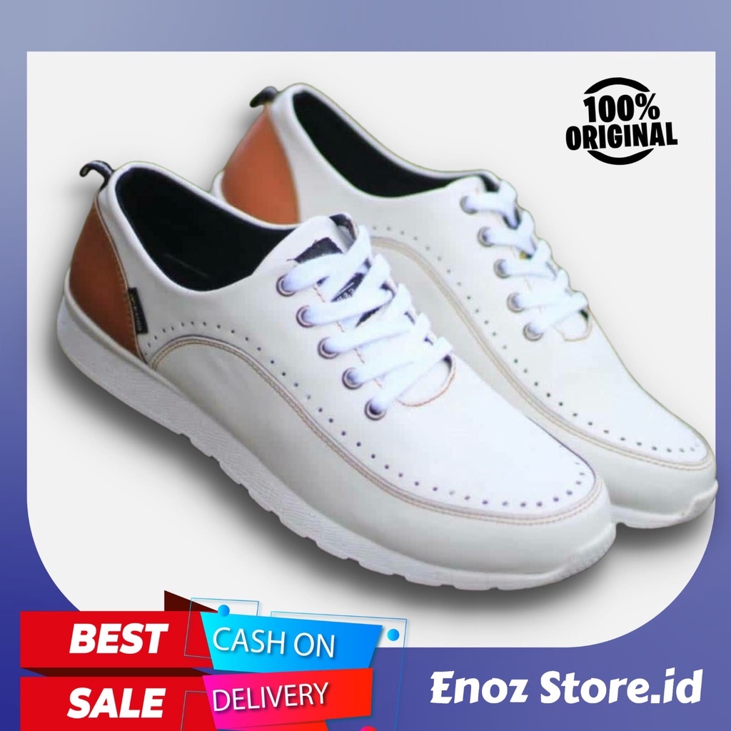 Enoz X Kiko - Sepatu Sneakers Putih Pria Casual Santai Formal Kerja Kuliah Sekolah Kulit Sintetix Original