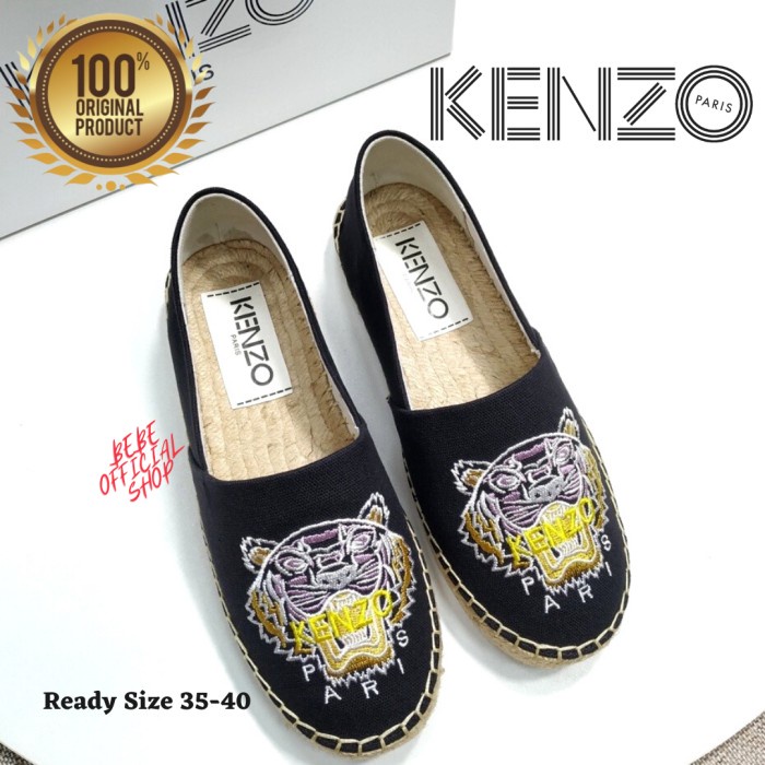 READY [ORIGINAL] KENZO Tiger Espadrilles Flat Shoes Black / Kenzo Slip On - 39 DISKON