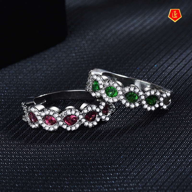 [Ready Stock]Fashion Micro Inlay Ruby Ring Colored Gems Simple Advanced Personality