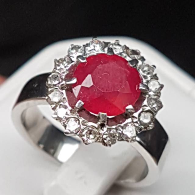 C792 cincin perak silver ruby rubi asli dan 16 pcs intan berlian diamond asli no 14 atau 6.5 murah