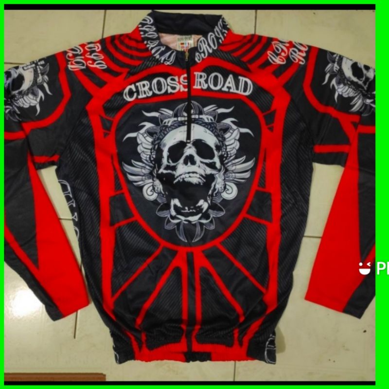 Jersey Cross Road Lengan panjang Ada kantong belakang / Jersey sepeda gowes / Baju thril Cross