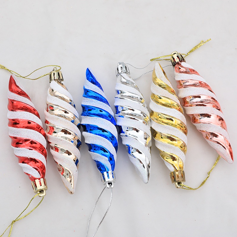 6pcs / set Ornamen Bola Spiral Gantung Motif Garis Warna Biru / Emas / Silver / Rose Gold Untuk Dekorasi Pohon Natal