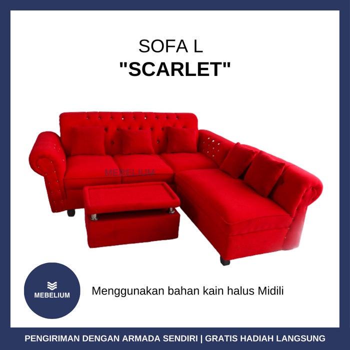 Sofa L Set Scarlet Bahan Beludru Bahan Kain Premium Minimalis [Mebelium]