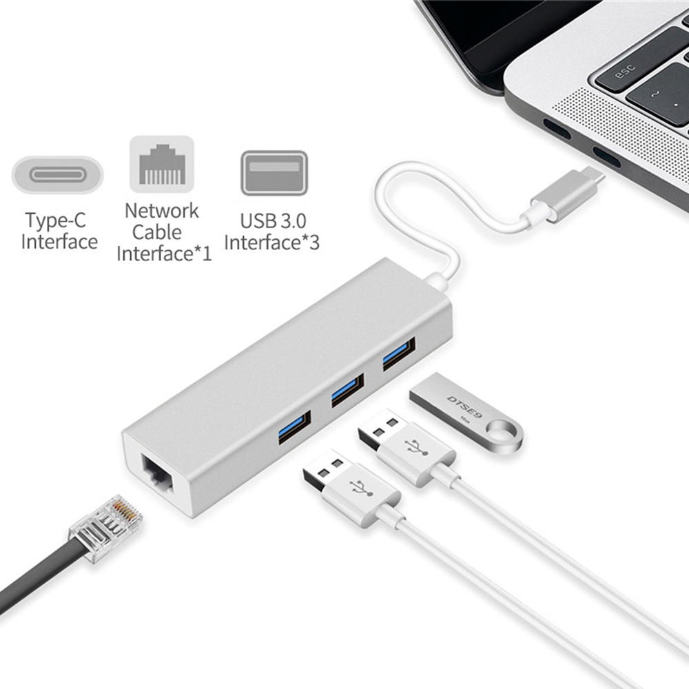 Adapter Hub Splitter Usb 3.1 10gbps Ethernet Lan Rj45 3 Port Usb-C Untuk Macbook / Pc