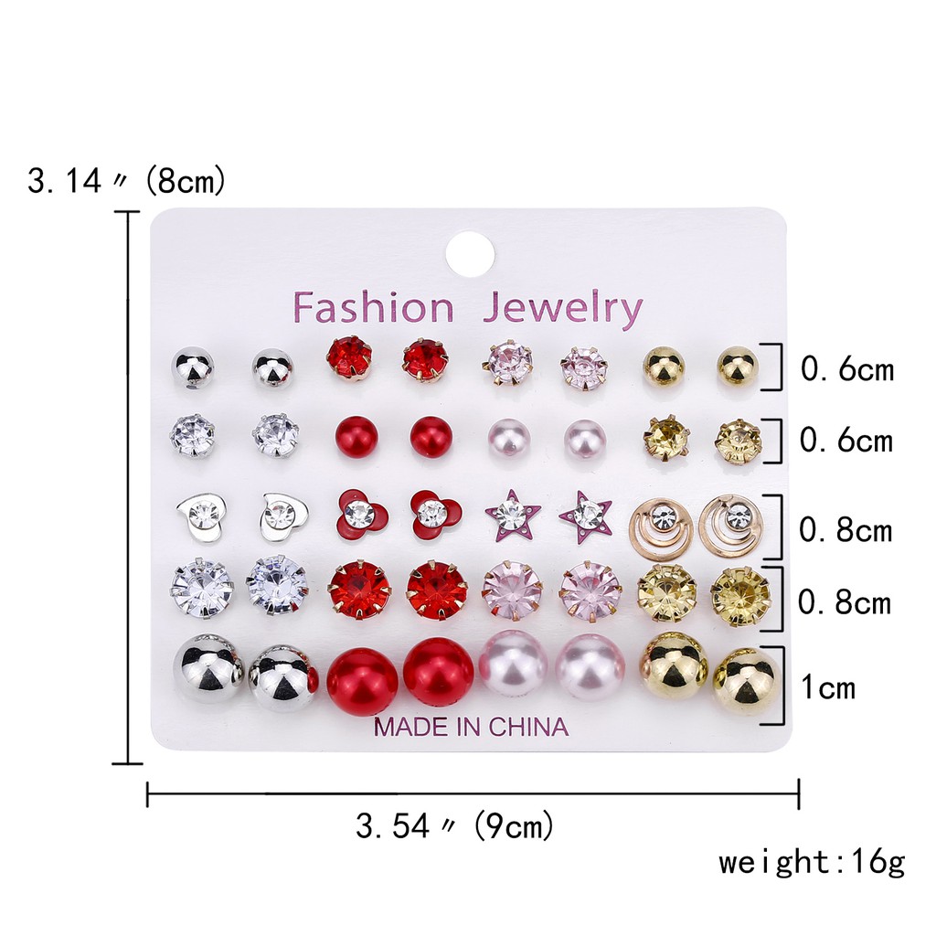 20 Pasang / set Anting Tusuk / Bulat / Bulat Aksen Mutiara + Berlian Imitasi Warna Hitam / Putih Untuk Wanita