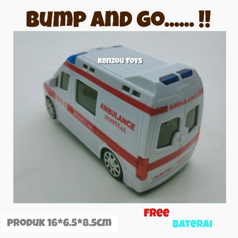 Mainan mobil ambulan batrei light and music 3D bump and go