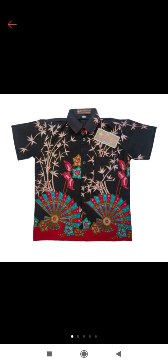 Ruzza Batik Anak Ukuran 0-15 Tahun Kemeja Motif Kipas Hitam Merah Phoenix Pink