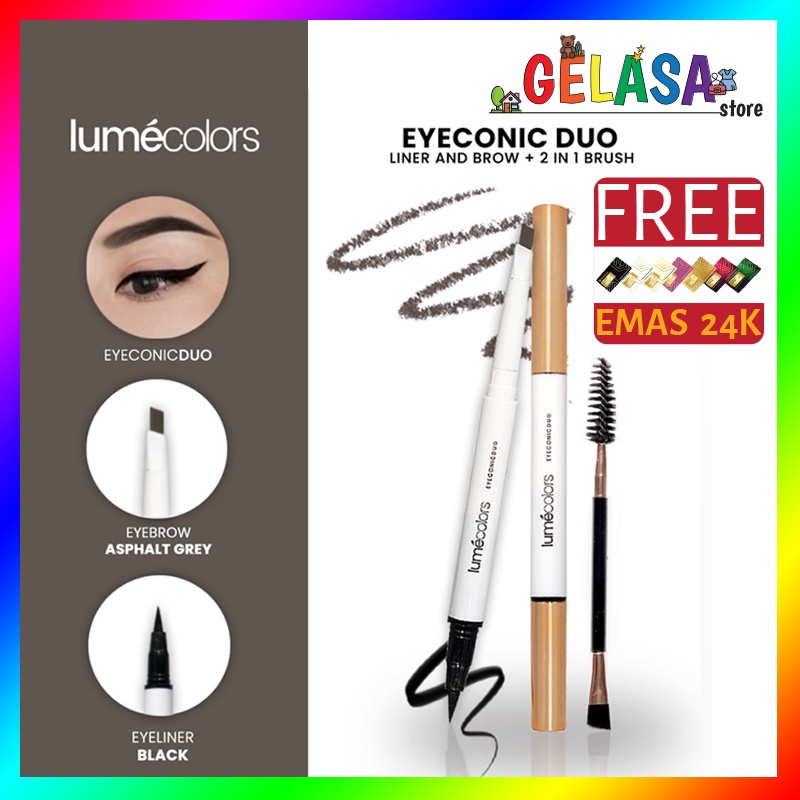 (Free Emas) Lumecolors Eyeconic Duo Liner and brow 2 in 1 with Brush - ASPHALT GREY