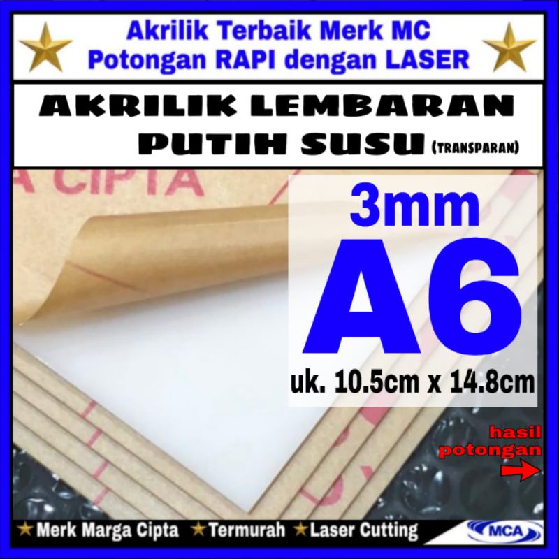 AKRILIK lembaran PUTIH SUSU 3mm A6 / Marga cipta / Acrylic